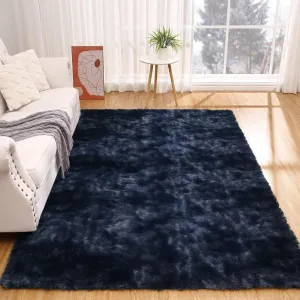 Fluffy & Sheepskin Navy Blue 6×9 Area Rugs Shaggy Rug for Bedroom Fuzzy Rug Living Room Rugs Non-Slip Rug for Living Room Bedroom Dining Room Office Plush Rug