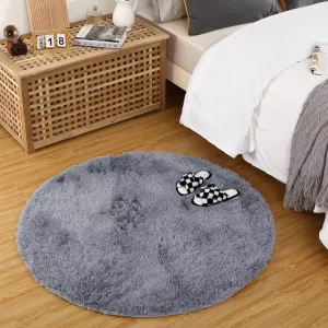 Fluffy & Sheepskin Pure Grey 4'-Round Area Rug Fuzzy Rug Hallway Mats for Living Room Bedroom Rug Fuzzy Rug Non-Slip Kitchen Rug Plush Rug