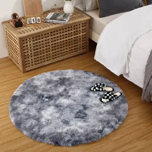 Fluffy & Sheepskin Dark Grey 4.6'-Round Fuzzy Rug, Ultra Soft Shag Fur for Kids Girls Nursery Living Room Decor