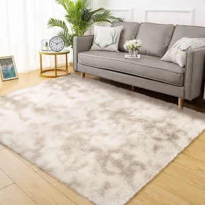 Fluffy & Sheepskin Light Coffee 10x13 Area Rugs Extra Large Shaggy Rug for Living Room, Tie-Dyed Fuzzy Shag Fur Rug for Nursery Room Modern Non Shedding Plush Furry Accent Rug for Home Floor Carpet