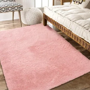 Fluffy & Sheepskin Light Pink 8x10 Plush Fuzzy Rug, Non-Slip Shaggy for Living Room Bedroom Dining Office