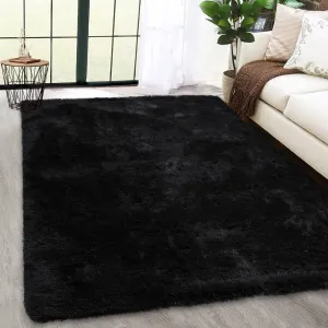 Fluffy & Sheepskin Pure Black 8x10 Shaggy Plush Rug, Non-Slip Furry Modern Accent for Bedroom Living Room