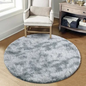 Fluffy & Sheepskin Light Grey 3.3'-Round Shag Rug Plush Shaggy Rugs Soft Area Rug for Bedroom Fluffy Area Rug Non-Slip Furry Plush Rugs Modern Accent Rug for Indoor Bedroom Living Room