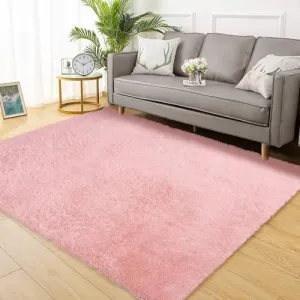 Fluffy & Sheepskin Light Pink 4x6 Area Rug for Bedroom Plush Rug Non-Slip 4x6 Carpet Shaggy Rug for Living Room Bedroom Dining Room Kitchen Office Nursery Home Decor,Pink