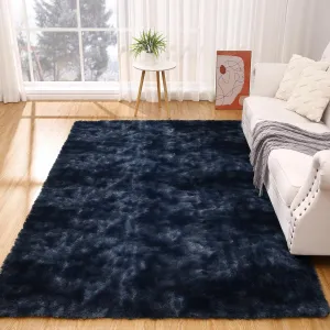 Fluffy & Sheepskin Navy Blue 10x13 Large Area Rugs for Bedroom Fuzzy Rug Non-Shedding & Easy Care, Living Room Rugs Shaggy Rug Living Room Decor