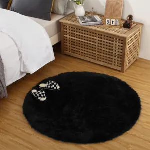 Fluffy & Sheepskin Pure Black 4.6-Round Area Rugs, Living Room Rug Under 100 Rugs for Bedroom Carpet Fuzzy Rug Soft Rugs for Bedroom Decor,Black
