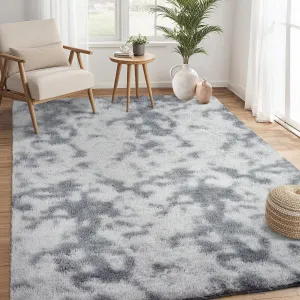 Fluffy & Sheepskin Light Grey 8x10 Faux Fur Shag Rug, Non-Slip Tie Dye Plush Fuzzy for Bedroom Kids Nursery Dorm