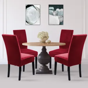 Velvet Chair Covers for Dining Room Set of 4, Soft Stretch Removable Velvet Dining Room Chair Slipcovers Chair Protectors Covers, Wine Red