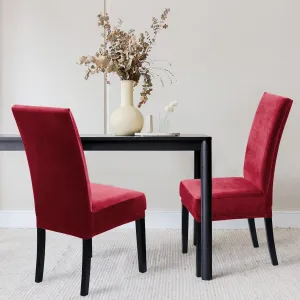 Velvet Chair Covers for Dining Room, Soft Stretch Dining Chair Slipcovers Removable Chair Protectors Covers, Set of 2, Wine Red