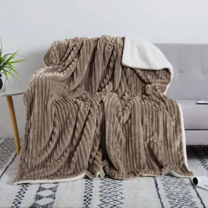 Sherpa Fleece Throw Blanket for Couch Bed Sofa, Revisable Double Layer Soft Plush Striped Pattern Fuzzy Blanket for All Season, 50"×60", Brown