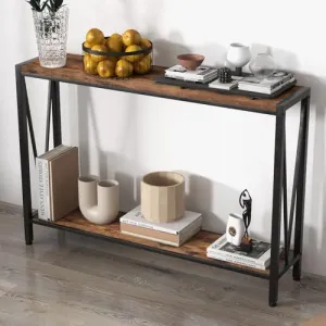 Rustic Console Table, 42.9" Entryway Table with Storage, 2-Tier Sofa Table, Console Tables for Entryway, Living Room, Hallway, Foyer, Corridor, Office，Retro Brown