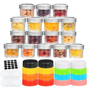 16 Pack Mini Jam Jars, 120ml Glass Preserve Pots With Two Types of Sealing Lids and Sticker Labels, Reusable Glass Preserving Jars for Honey, Jam, Jelly, Preserves, Baby Food