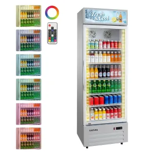 19.1 Cu.ft Commercial Beverage Cooler with RGB LED Lights & Remote, 280-Can Capacity, Silver - Bar Restaurant Store Display Fridge