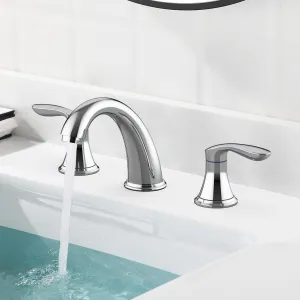Bathroom Faucet, 2 Handles 3 Hole Bathroom Sink Faucet, Nickel Widespread Bathroom Faucet with Pop up Drain, Lead-Free Hose Chrome