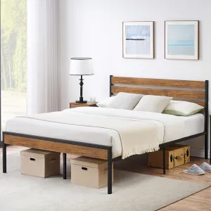 Full Size Bed Frame with Wood Headboard, Strong Wood Slats Support, Under Bed Storage, Noise-Free, No Box Spring Needed