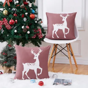 Christmas Decorations Christmas Pillow Covers 18x18 Inch Set of 2 Winter Holiday Farmhouse Pillow Covers for Couch Deer Xmas Pillow Case Throw Cushion Case for Sofa Home Decor, Pink