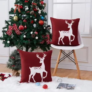 Christmas Decorations Christmas Pillow Covers 18x18 Inch Set of 2 Winter Holiday Farmhouse Pillow Covers for Couch Deer Xmas Pillow Case Throw Cushion Case for Sofa Home Decor, Red