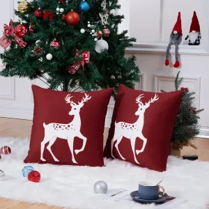 Christmas Decorations Pillow Covers 18×18 inches 2packs Christmas Pillow Covers Deer Pattern Velvet Cushion Cases for Bed Sofa Couch Car, Red