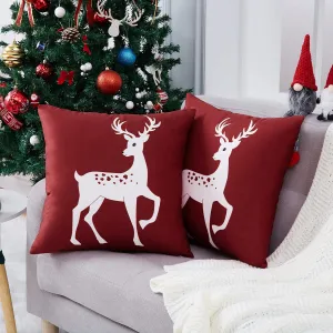 Christmas Decorations Pillow Covers 20 x 20 Inch Set of 2 Farmhouse Decor for Bedroom, Deer Rustic Xmas Pillow Case Winter Holiday Decorations Throw Cushion Case for Home Couch, Green