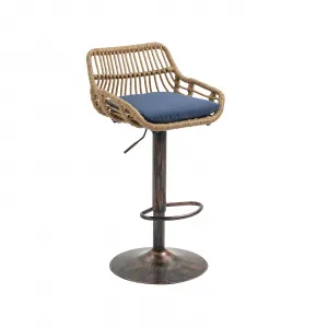 2Pcs Swivel Bar Stools With Footrest Metal Frame Adjustable Height 35.04" To 42.9" Blue