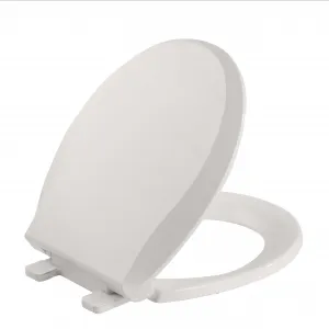 Durable Round Toilet Seat with Slow Soft Close - Easy to Install and Clean, Never Loosens - White, Fits Most Round Toilets Biscuit