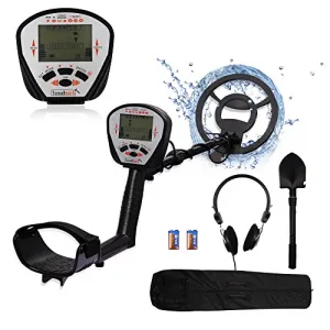 Metal Detector Kit for Kids & Adults with Sand Sifter Scoop, IP68 Waterproof, LCD Display & 10 Inch Coil Adjustable Gold Detector for Treasure Hunting