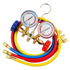 AC Diagnostic Manifold Gauge Set,Compatible for R134A, R22, R410 Home Car Refrigeration Charging, with Couples, 5FT Hoses(250Psi-500Psi)