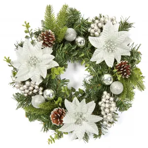 Artificial Christmas Wreath, 16 inch Christmas Wreath for Front Door, No Fading Decorative Garland For Indoor Outdoor Windows Holiday Decorations Silver