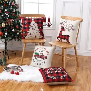 4 Pack Christmas Pillow Covers Gold White Pillow Covers 18x18 Inch Snowflacks Glod Pillowcase for Holiday Winter Decorations