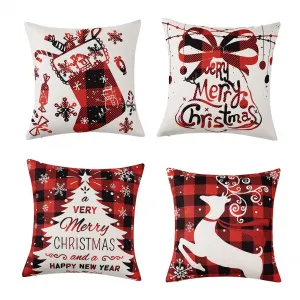 Christmas Pillow Covers 18x18 Pillow Cover Set of 4 Fall Decor Christmas Deer Truck Tree Printed Pillow Cover Winter Holiday Decor Pillow Cases Pillow Sham Blue