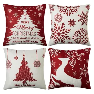 Christmas Decorations Pillow Covers 18x18 Set of 4,Farmhouse Christmas Decor for Home,Tree Deer Snowflakes Rustic Xmas Pillow Case Winter Holiday Decorations Throw Cushion Case for Home Couch