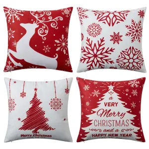 Christmas Throw Pillow Covers 20 x 20 Set of 4, Xmas Square Linen Pillowcase Cushion Cover, Winter Holiday Decor Decorations for Couch Sofa Bed