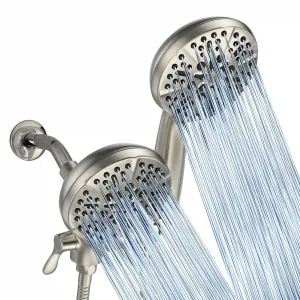24-Setting High Pressure 3-Way Shower Head Combo, Hand Held Shower & Rain Shower Separately or Together, 5" Dual 2 in 1 Showerhead with Stainless Steel Hose - Brushed Nickel