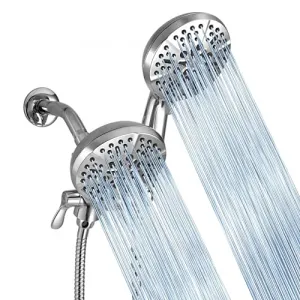 24-Setting High Pressure 3-Way Shower Head Combo, Hand Held Shower & Rain Shower Separately or Together, 5" Dual 2 in 1 Showerhead with Stainless Steel Hose - Chrome