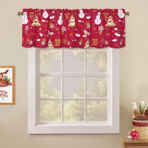 Christmas Velvet Valance Curtains 1 Pack Falling Snowflake and Xmas Socks Kitchen Valance for Window Rod Pocket Design Cafe Valance for Living Room Bedroom Decor, 52" x 15", Green