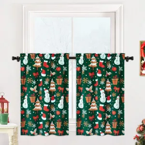 Christmas Cafe Curtains, 2 Panels Christmas Snow Man Window Tiers for Short Windows with Rod Pocket, Boho Xmas Home Decor Half Window Kitchen Cafe Curtains, 26" W x 45" L