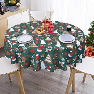 Round Tablecloth for Christmas Washable Velvet Table Cloth 70 inch Decorative Table Cover Snowman Circular Table Cover Mat for Party Dining Banquet Home (Hunter Green)