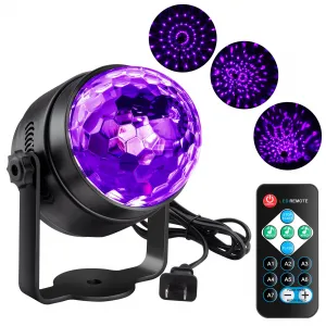 UV Black Lights for Glow Party, 6W LED Disco Ball Strobe Lights for Dark Party Supplies, Sound Activated with Remote Control, Dj Light for Halloween Xmas Birthday Party Home Decorations, 1 Pack