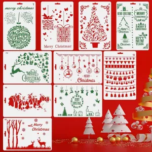 10Pcs Christmas Stencils Template ，Journal Stencil Plastic Stencils，Children Stencil Drawing Set for DIY Card, Window, Wood, Cookie and Paper, Fabric, Glass, Wall Art 10.2 X 6.9 in