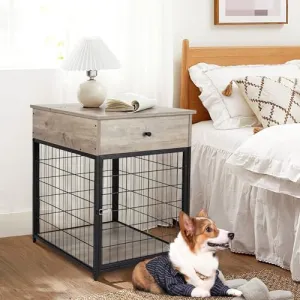 Dog Crate Furniture, 27" Dog Kennel, Dog House Indoor Use, Chew-Proof, Flip Top Storage, Wooden Dog Cage Sides Gray