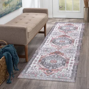 Runner Rug 2x6 Feet Washable Non-Slip Vintage Medallion Hallway Runner, Stain Resistant Traditional Distressed Kitchen Mat Laundry Entryway Carpet Runner for Doorway Bedside, Peach