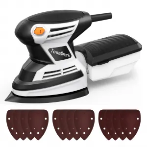 Detail Sander 15,000 OPM Compact Electric Sander with 12Pcs Sandpapers,Efficient Dust Collection System, Multi-Function Hand Sander for Woodworking (1.7A, Grey)