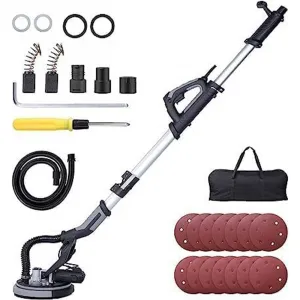 Advanced Drywall Sander, 750W Electric Motor, Variable Speed 900-1800RPM, 6.6ft Dust Hose with LED Light, Extendable Handle, 14 Pcs Sanding Discs
