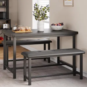 Dining Table Set for 4 with Benches, Sturdy MDF & Steel Frame, Space-Saving Design, Easy Assembly, Retro Black