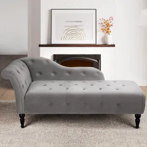 Indoor Velvet Lounge Sofa with Solid Wood Legs, 115° Angled Back, High-Density Sponge, Grey, for Bedroom, Living Room, Office