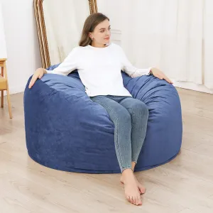 4 Foot Bean Bag Chair,Memory Foam Big Bean Bag for Adults, Big Sofa with Fluffy Removable Microfiber Cover Blue 4'