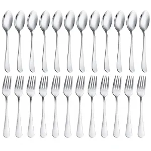 24Pcs Tableware Forks and Spoons Silverware Set, Food Grade Stainless Steel Flatware Cutlery Set for Home,Kitchen and Restaurant, Mirror Polished, Dishwasher Safe