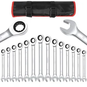 14 Pieces Ratcheting Wrench Set, Wrench Set, Metric 6-19mm, Fixed Head Ratchet Combination Wrenchs, Chrome Vanadium Steel with Storage Bag for truck/garage projects, etc.