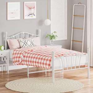 White Twin Metal Bed Frame with Heart Shaped Headboard and Footboard Solid Metal Platform Mattress Foundation Noise-Free Heavy Duty Bed Slats Support No Box Spring Needed, Easy Assembly