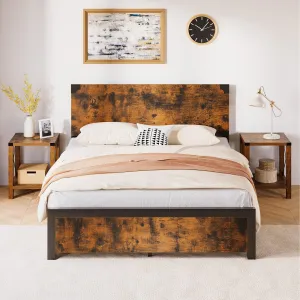 Full Bed Frame with Storage, 4 Drawers, Rustic Wood and Metal, Noise Free, No Box Spring Needed, Industrial Style